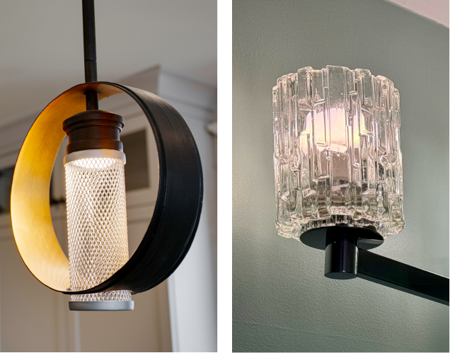 Modern pendant and wall light fixtures.
